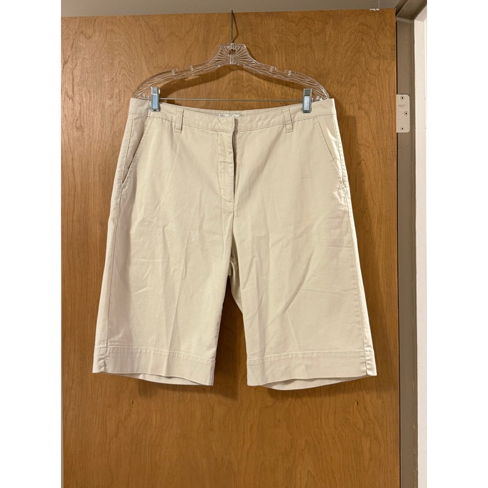 Coldwater Creek Bermuda Shorts Womens 14 Khaki Stretch Cotton Twill Flat Front